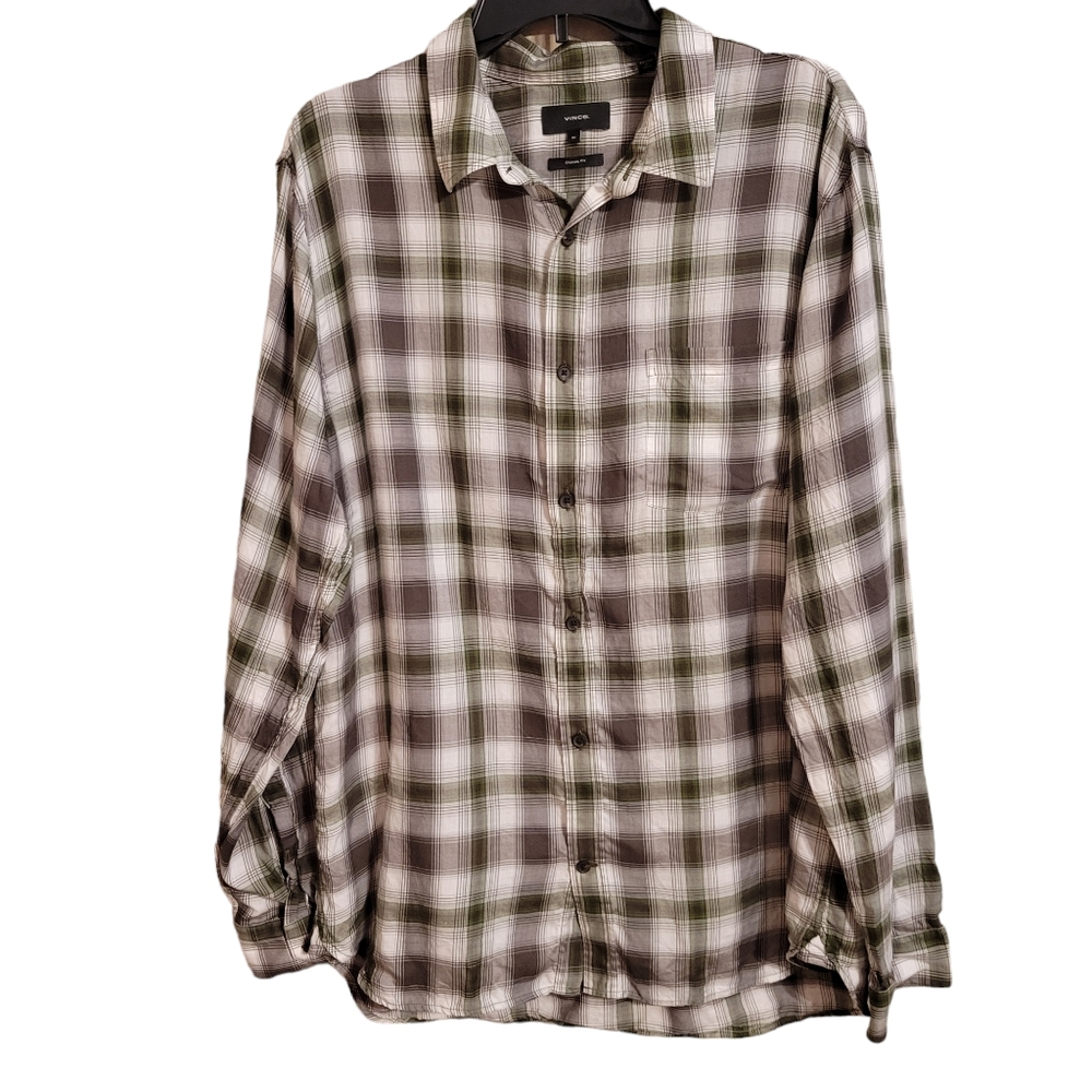 Vince Green Plaid Soft Classic Fit Button Down Shirt